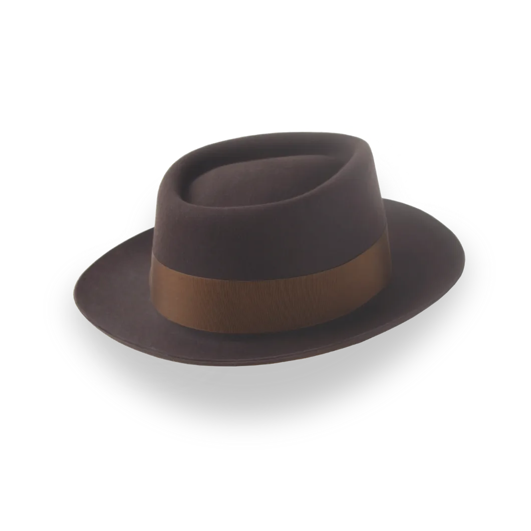Dark Brown Diamond Crown Jazz Fedora in Smooth Fur Felt | The Roamer - Agnoulita Hats 4 