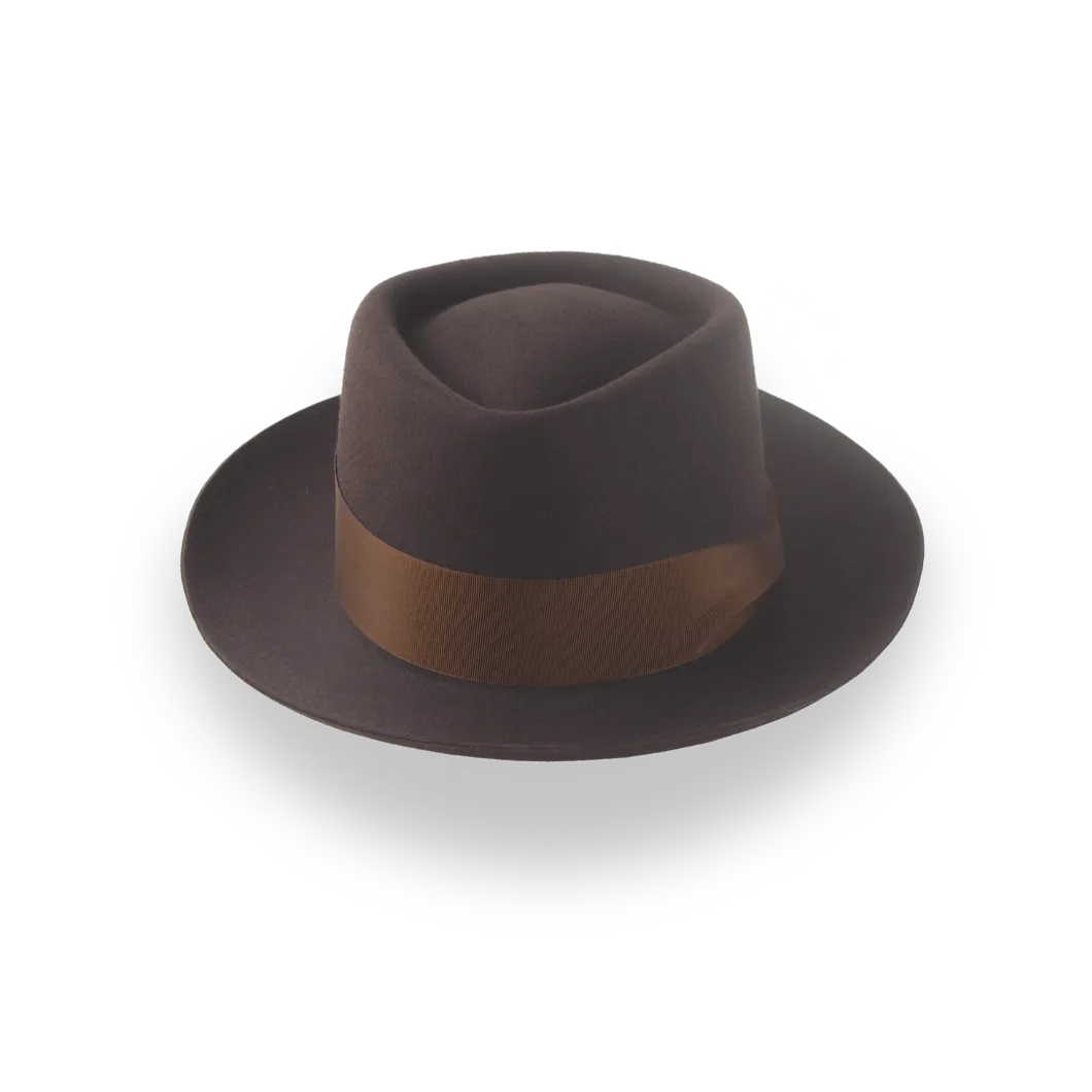 Dark Brown Diamond Crown Jazz Fedora in Smooth Fur Felt | The Roamer - Agnoulita Hats 6 