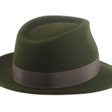 Side-angle view of the Hunter fedora, illustrating the teardrop crown design and snap brim