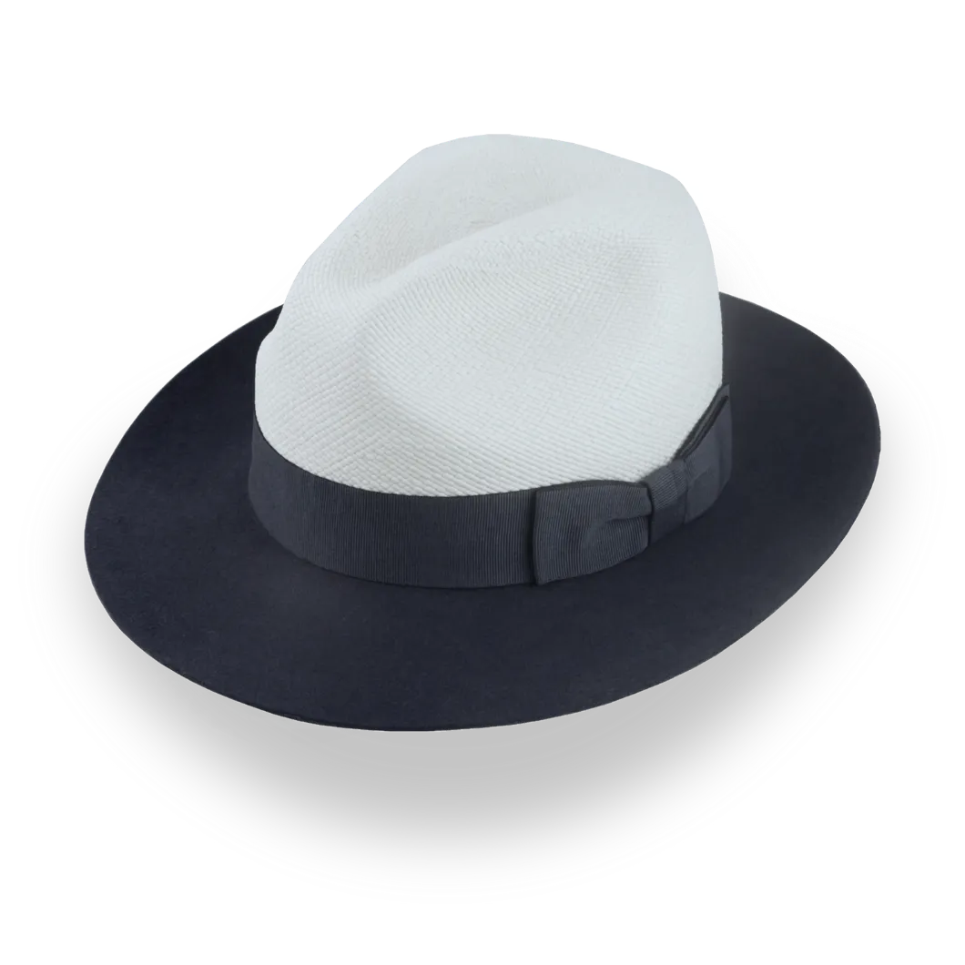 Dark Grey and Off-White Two-Tone Panama Fedora Hat with Felt Brim | The Monarch - Agnoulita Hats 1 