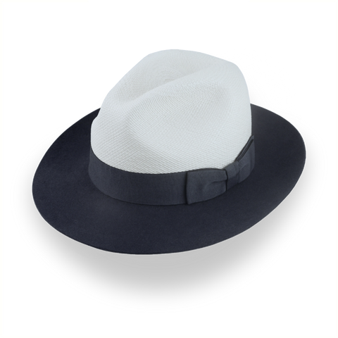Dark Grey and Off-White Two-Tone Panama Fedora Hat with Felt Brim | The Monarch