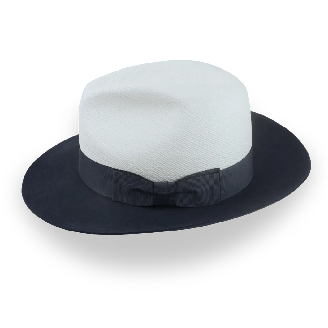 Dark Grey and Off-White Two-Tone Panama Fedora Hat with Felt Brim | The Monarch - Agnoulita Hats 2 