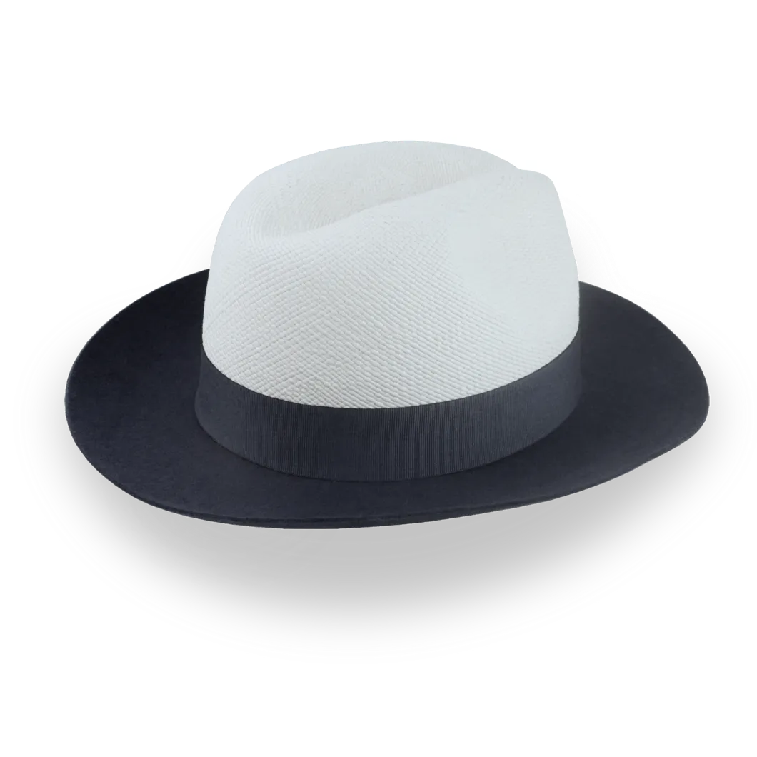 Dark Grey and Off-White Two-Tone Panama Fedora Hat with Felt Brim | The Monarch - Agnoulita Hats 4 