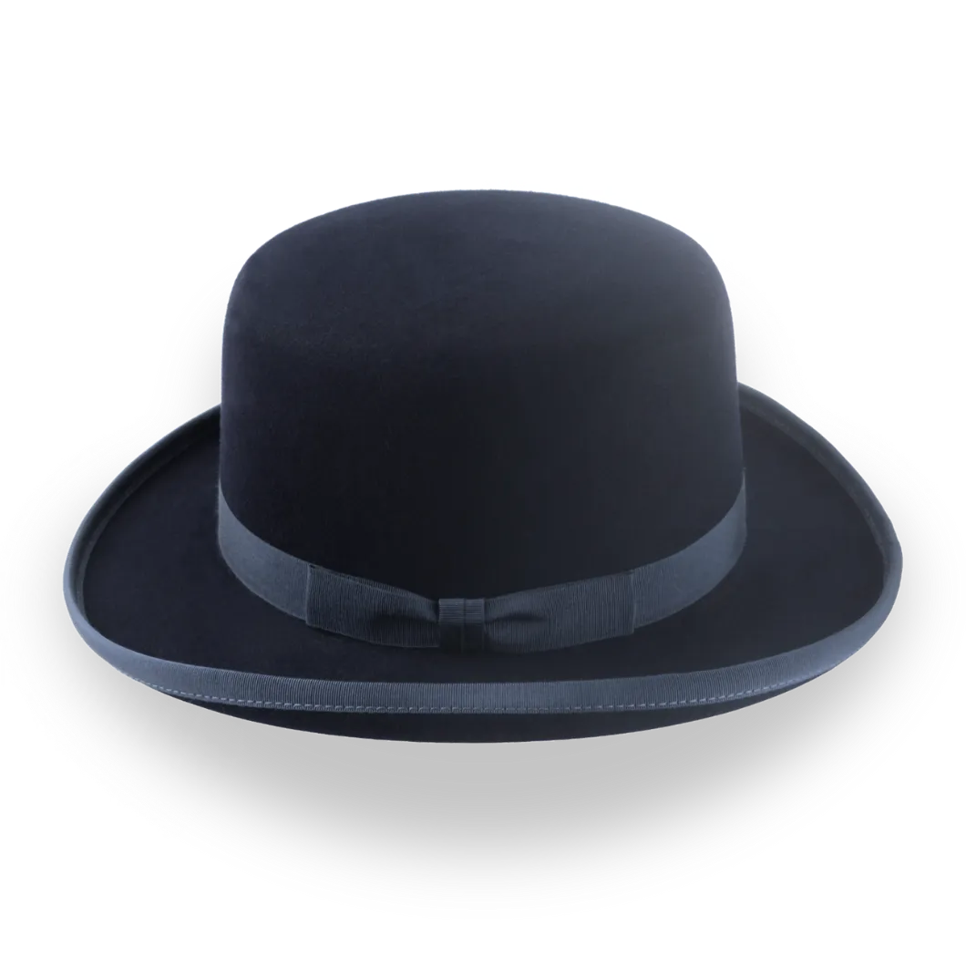 Dark Navy Flat Crown Bowler Hat in Luxurious Beaver Fur Felt | The Neptune - Agnoulita Hats 2 