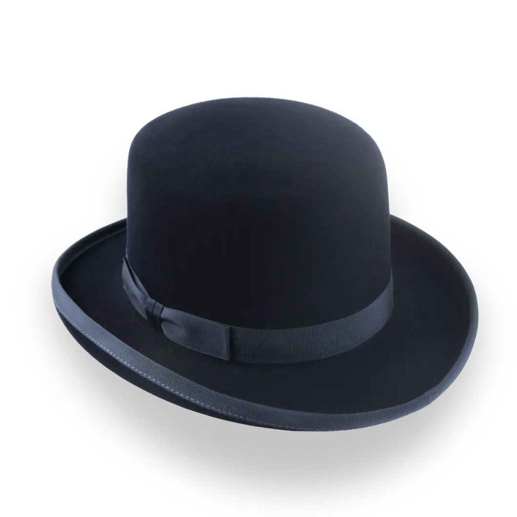 Dark Navy Flat Crown Bowler Hat in Luxurious Beaver Fur Felt | The Neptune - Agnoulita Hats 3 