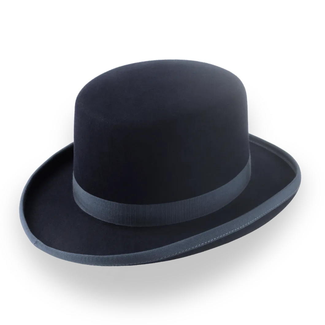 Dark Navy Flat Crown Bowler Hat in Luxurious Beaver Fur Felt | The Neptune - Agnoulita Hats 4 