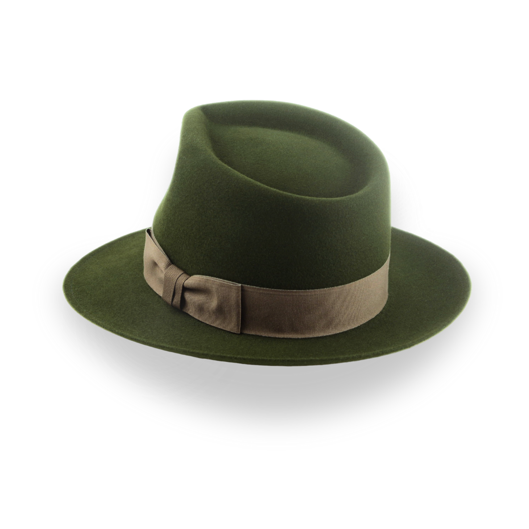 Dark Olive Green Felt Fedora Hat with Teardrop Crown | The 5217 - Agnoulita Hats 3 
