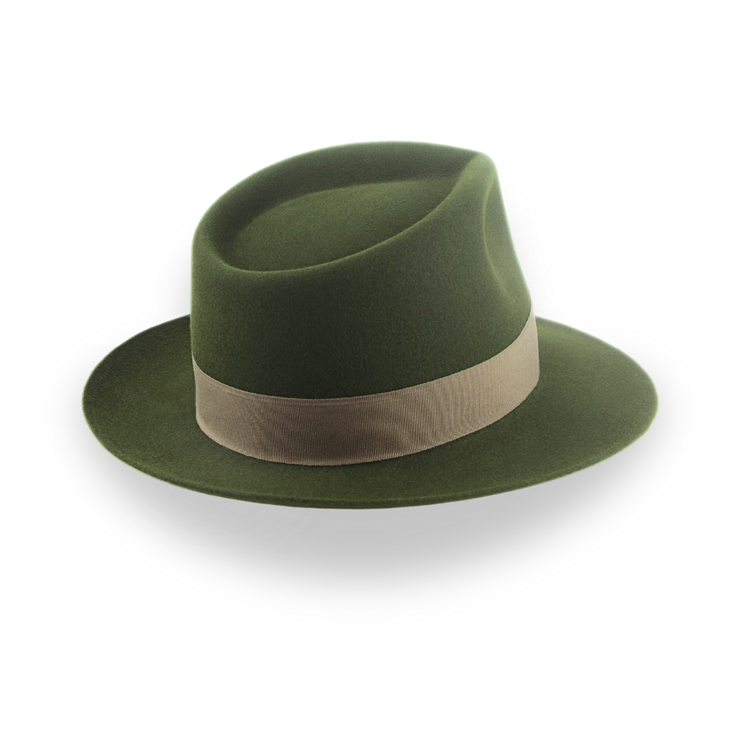 Dark Olive Green Felt Fedora Hat with Teardrop Crown | The 5217 - Agnoulita Hats 4 