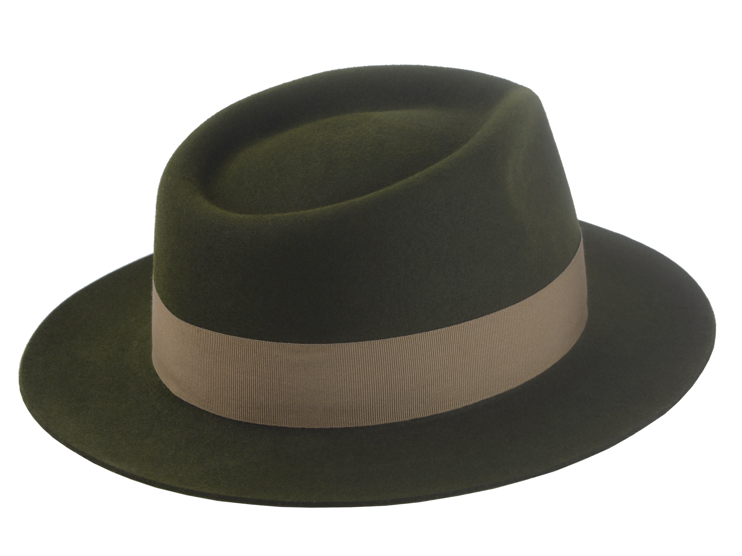 The AXEL - Teardrop Fedora For Men with Shark-Gills hatband in Loden Green Rabbit fur felt | Agnoulita Quality Custom Hats  4