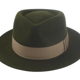 The AXEL - Teardrop Fedora For Men with Shark-Gills hatband in Loden Green Rabbit fur felt | Agnoulita Quality Custom Hats  6