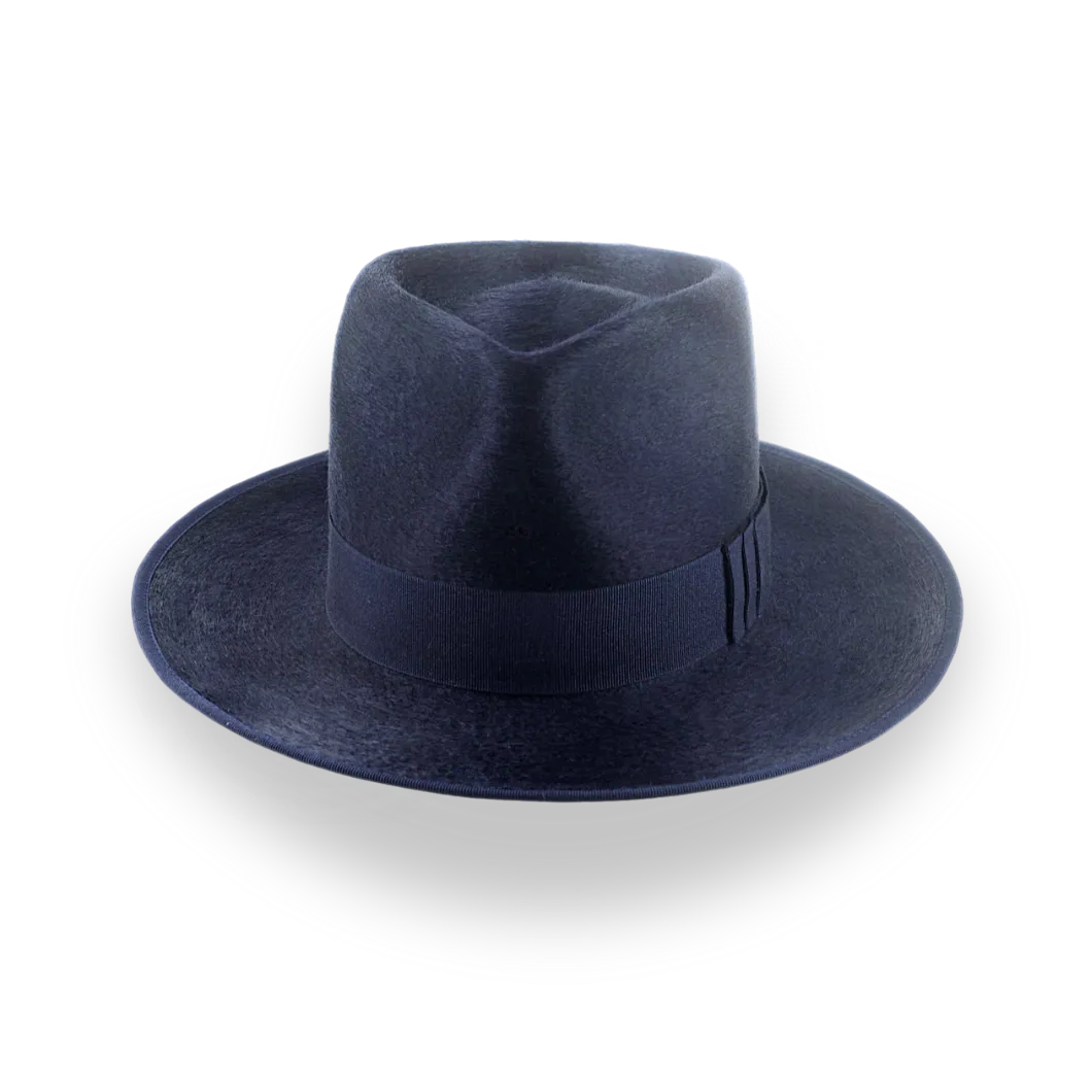 Denim Blue Luxurious Silk Finish Fedora for Men | The Zephyr - Agnoulita Hats 6 