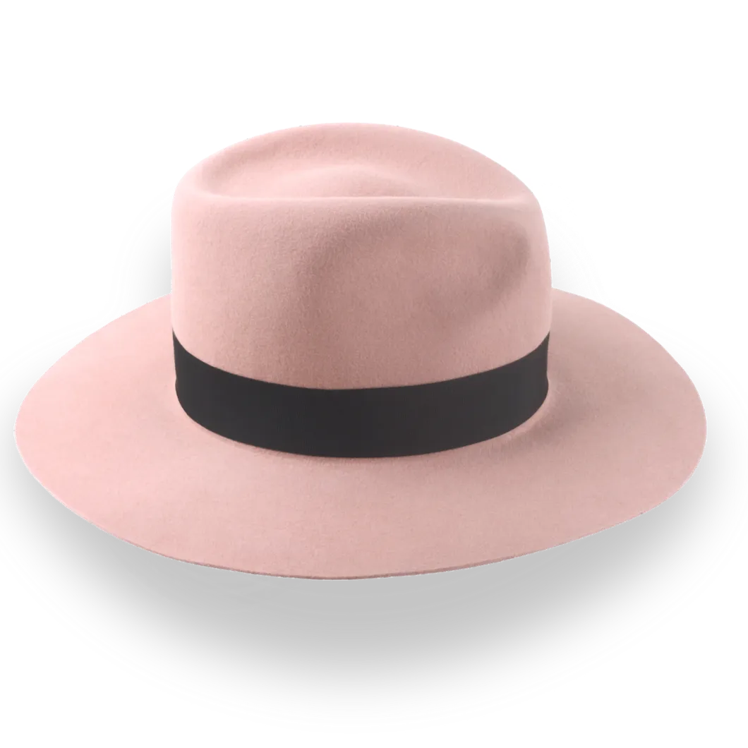 Dusty Pink Wide Brim Fedora Hat in Premium Fur Felt | The Enigma - Agnoulita Hats 5 
