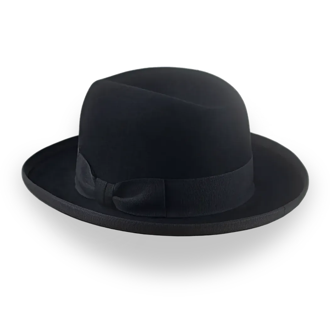 Elegant Black Fur Felt Homburg Hat for Men | The Signature - Agnoulita Hats 3 