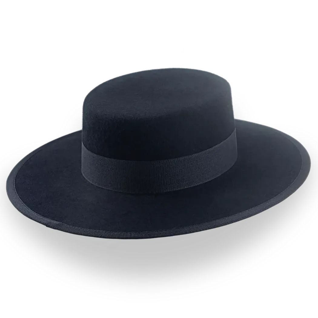 Flat Crown Western Cowboy Hat in Black Wool Felt The Bolero