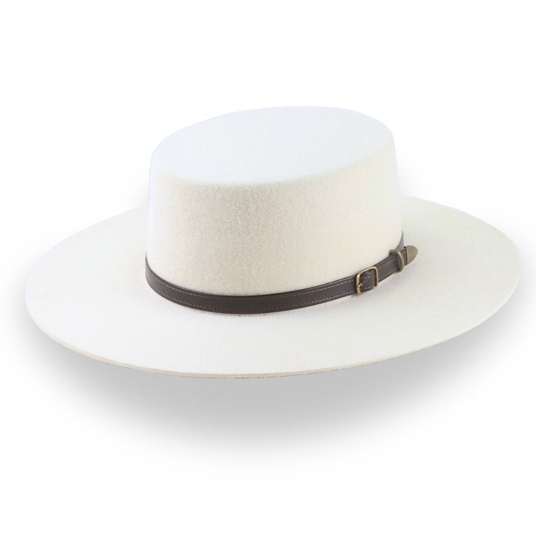 Flat Crown Wide Brim Bolero Hat In Ivory Wool Felt | The Galloper - Agnoulita Hats 1 