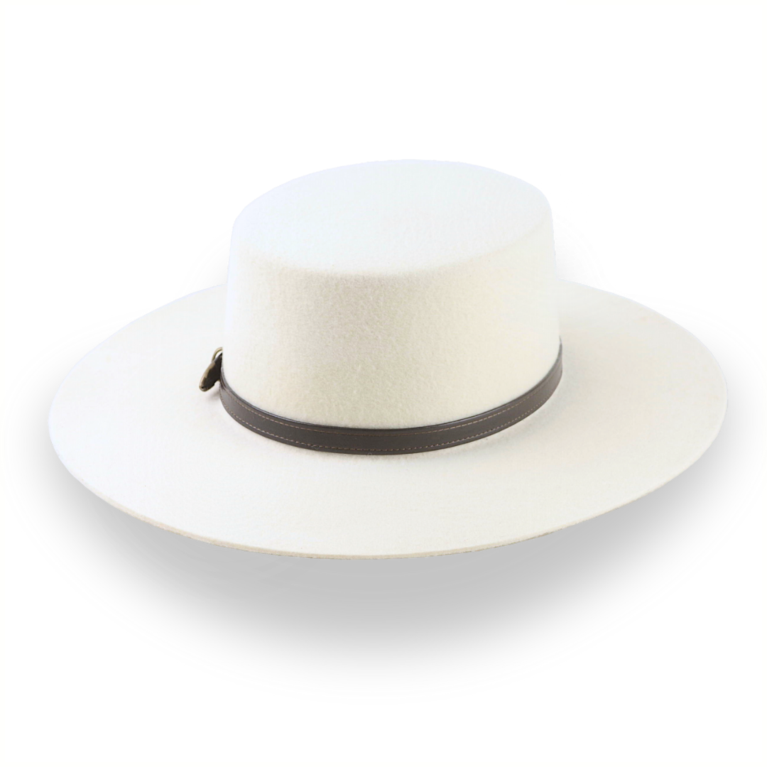 Flat Crown Wide Brim Bolero Hat In Ivory Wool Felt The Galloper