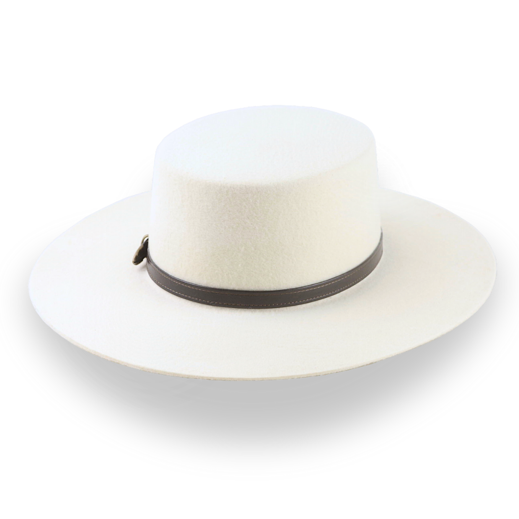 Flat Crown Wide Brim Bolero Hat In Ivory Wool Felt | The Galloper - Agnoulita Hats 4 