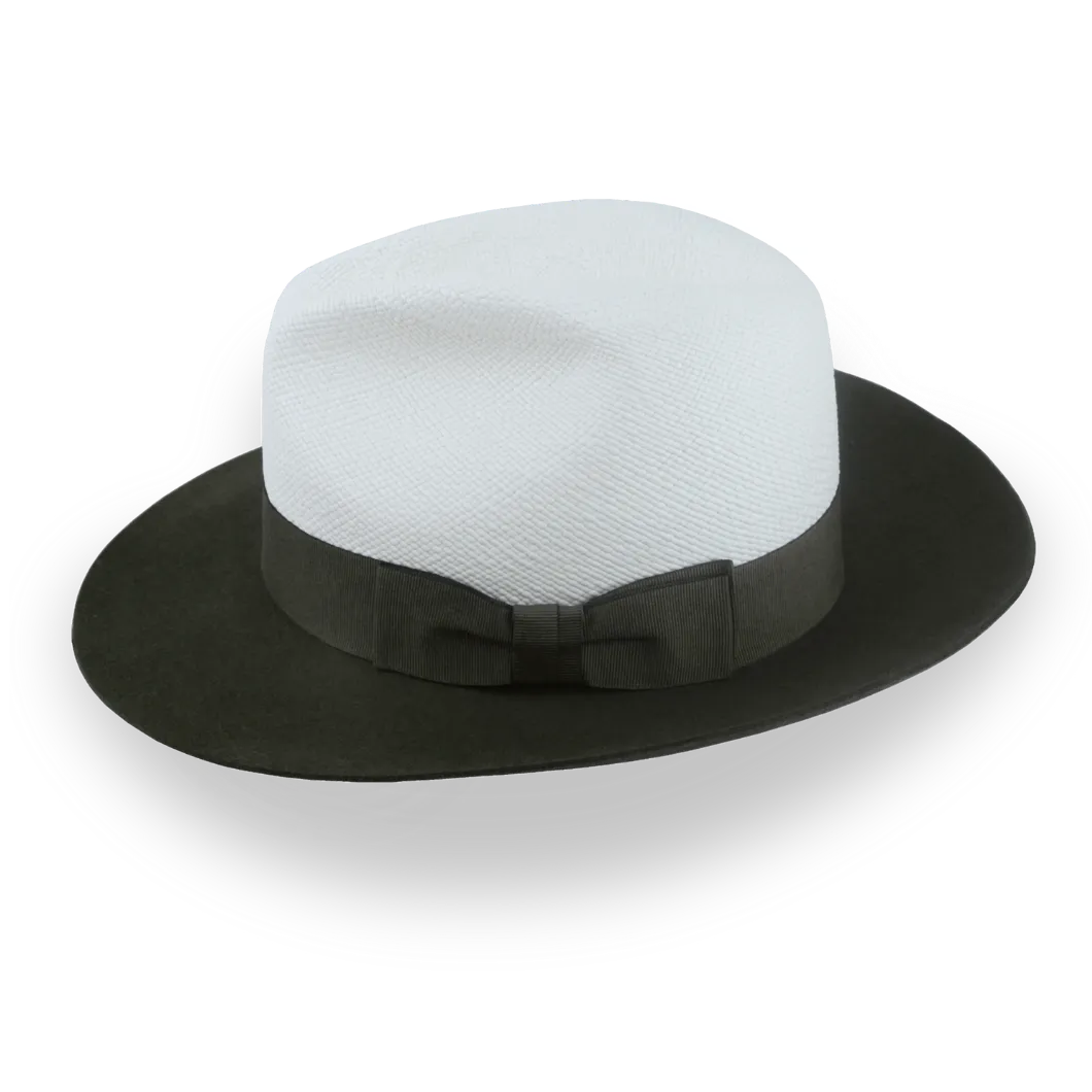 Green and Off-White Two-Tone Panama Fedora Hat with Felt Brim | The Monarch - Agnoulita Hats 2 