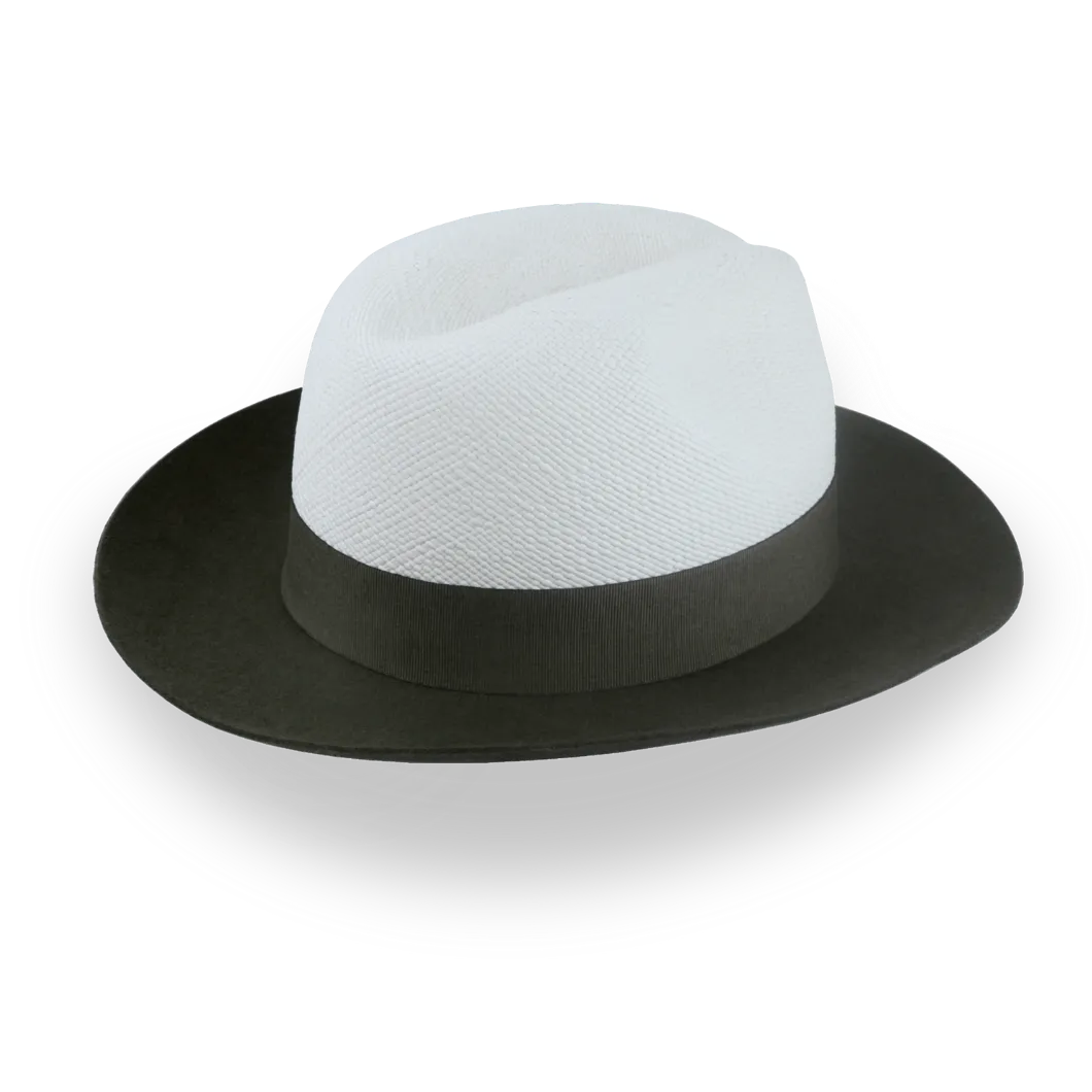Green and Off-White Two-Tone Panama Fedora Hat with Felt Brim | The Monarch - Agnoulita Hats 4 