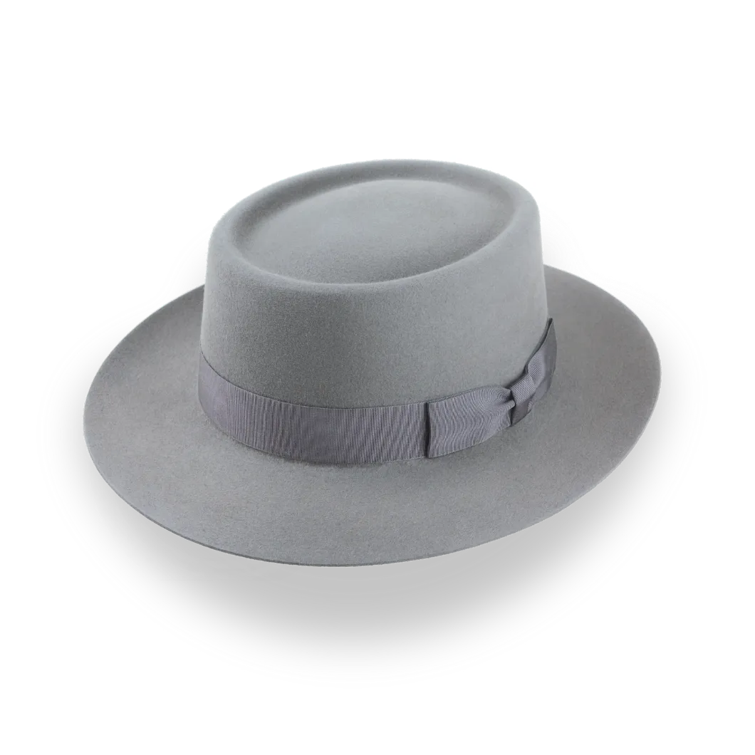 Grey Flat Top Wide Brim Fedora in Premium Fur Felt | The Player - Agnoulita Hats 1 