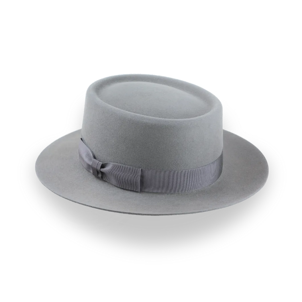 Grey Flat Top Wide Brim Fedora in Premium Fur Felt | The Player - Agnoulita Hats 3 