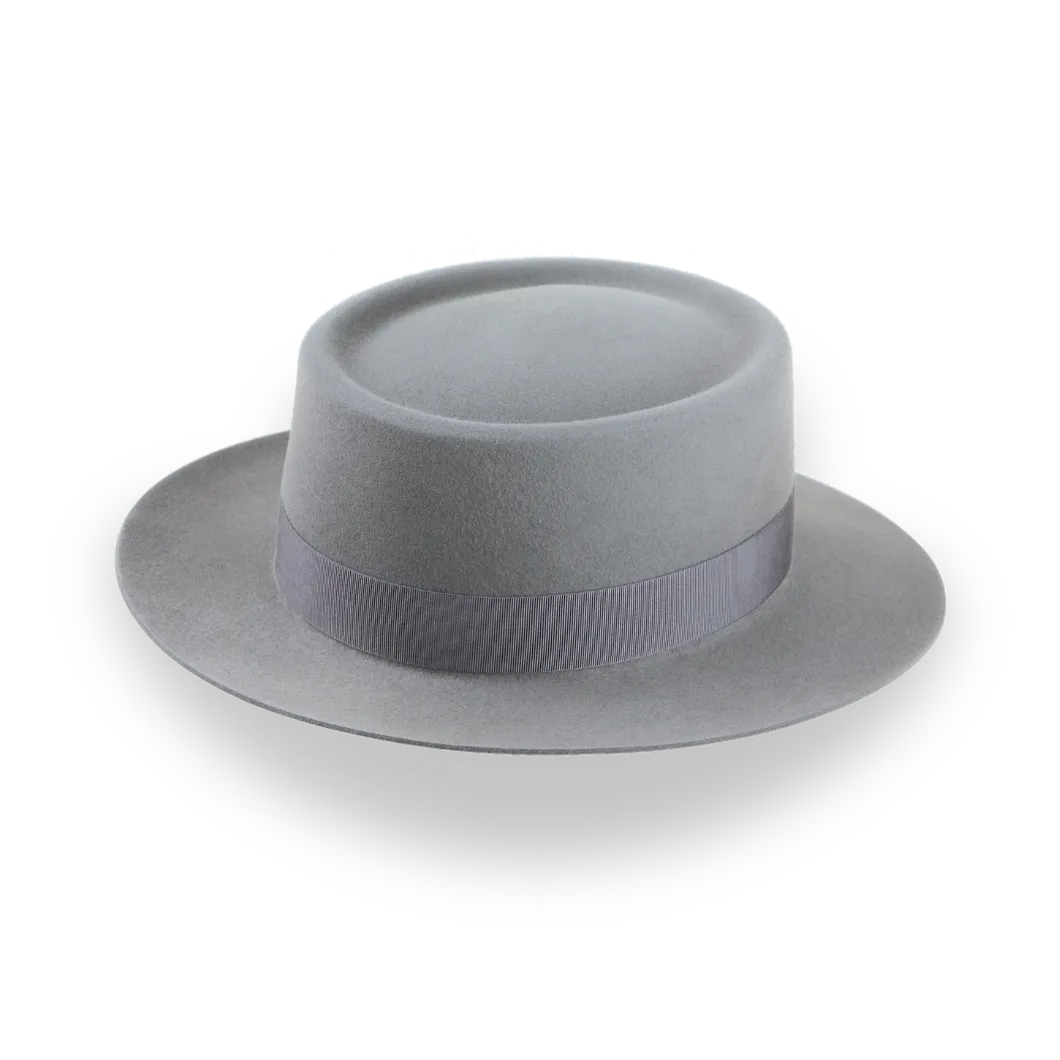Grey Flat Top Wide Brim Fedora in Premium Fur Felt | The Player - Agnoulita Hats 4 