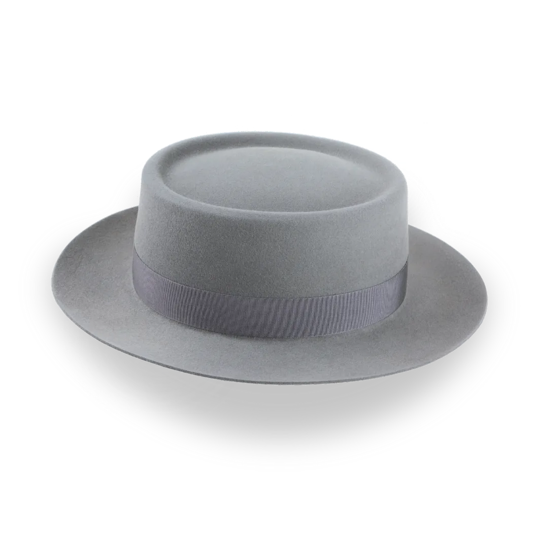 Grey Flat Top Wide Brim Fedora in Premium Fur Felt | The Player - Agnoulita Hats 5 