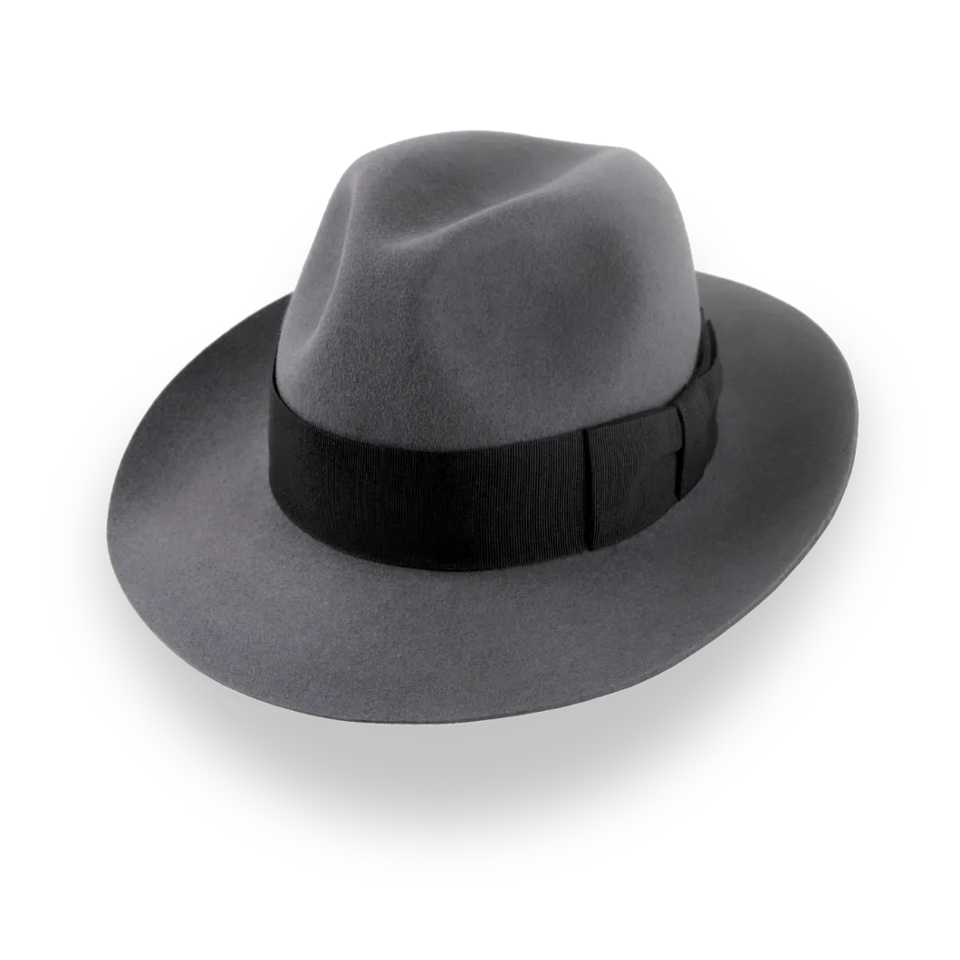 Grey Wide Brim Center-Dent Fedora in High-quality Fur Felt | The Silkstone - Agnoulita Hats 1 