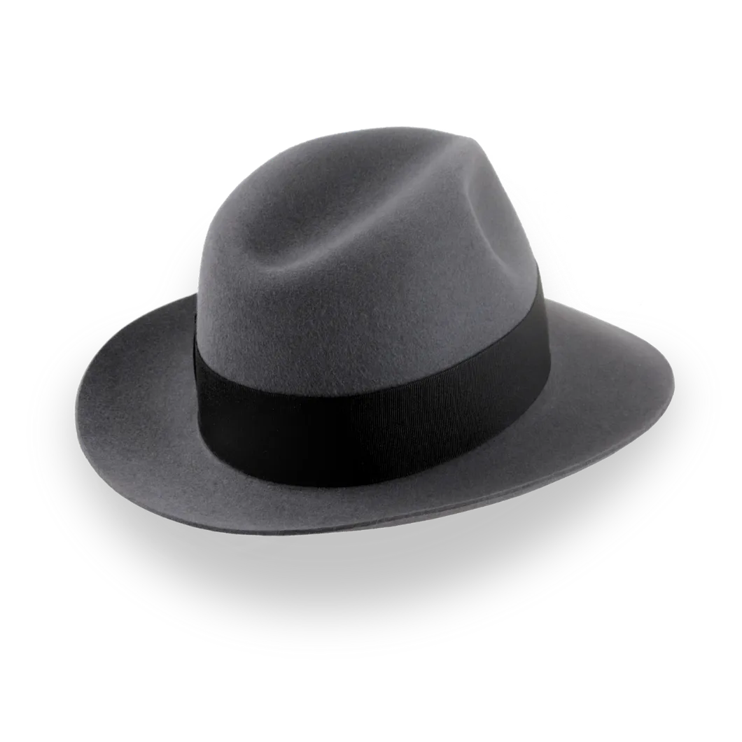 Grey Wide Brim Center-Dent Fedora in High-quality Fur Felt | The Silkstone - Agnoulita Hats 4 