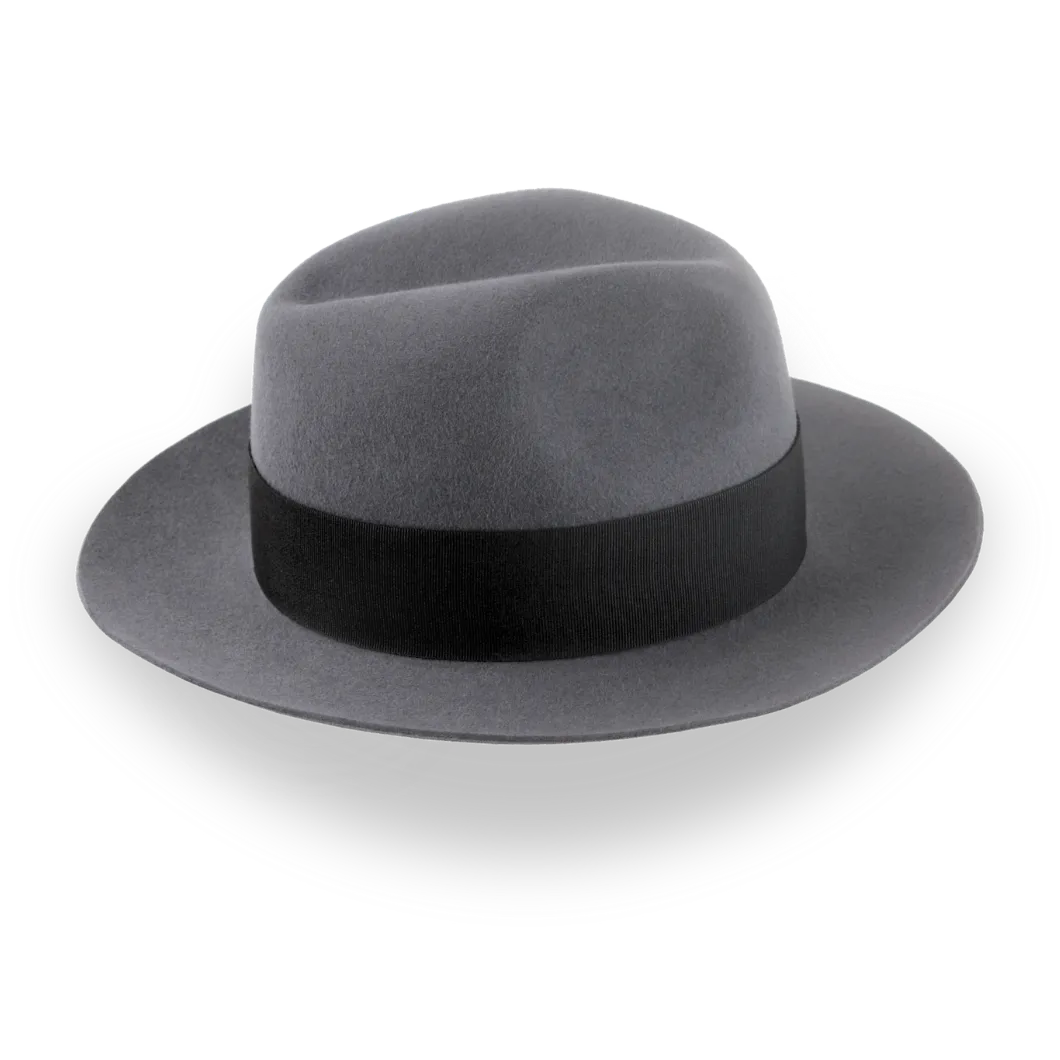 Grey Wide Brim Center-Dent Fedora in High-quality Fur Felt | The Silkstone - Agnoulita Hats 5 