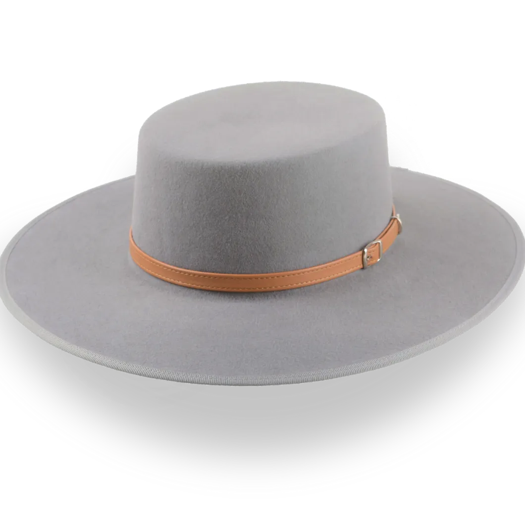 Grey Wide Brim Flat Top Cowboy Hat in High-Quality Fur Felt | The Tycoon - Agnoulita Hats 1 