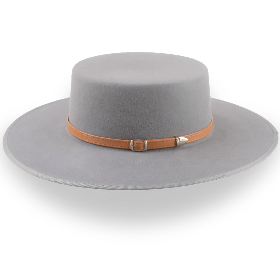 Grey Wide Brim Flat Top Cowboy Hat in High-Quality Fur Felt | The Tycoon - Agnoulita Hats 2 