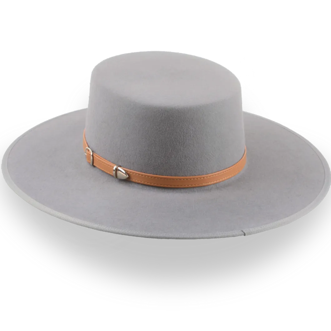 Grey Wide Brim Flat Top Cowboy Hat in High-Quality Fur Felt | The Tycoon - Agnoulita Hats 3 