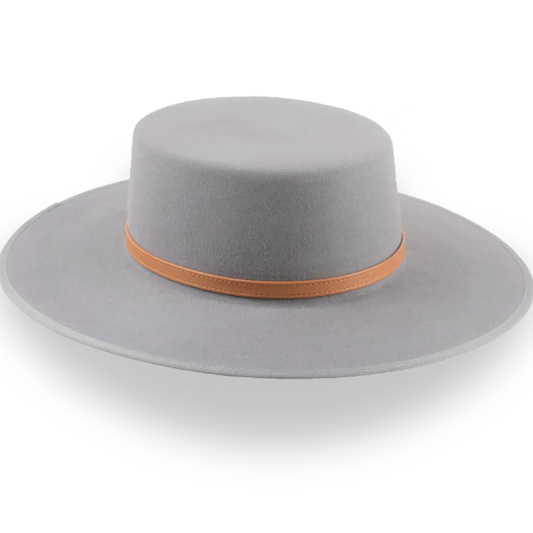 Grey Wide Brim Flat Top Cowboy Hat in High-Quality Fur Felt | The Tycoon - Agnoulita Hats 5 