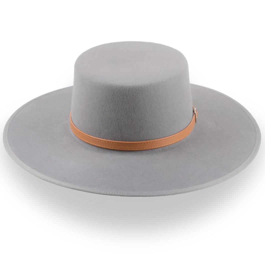 Grey Wide Brim Flat Top Cowboy Hat - The Tycoon – Agnoulita Hats display picture 1
