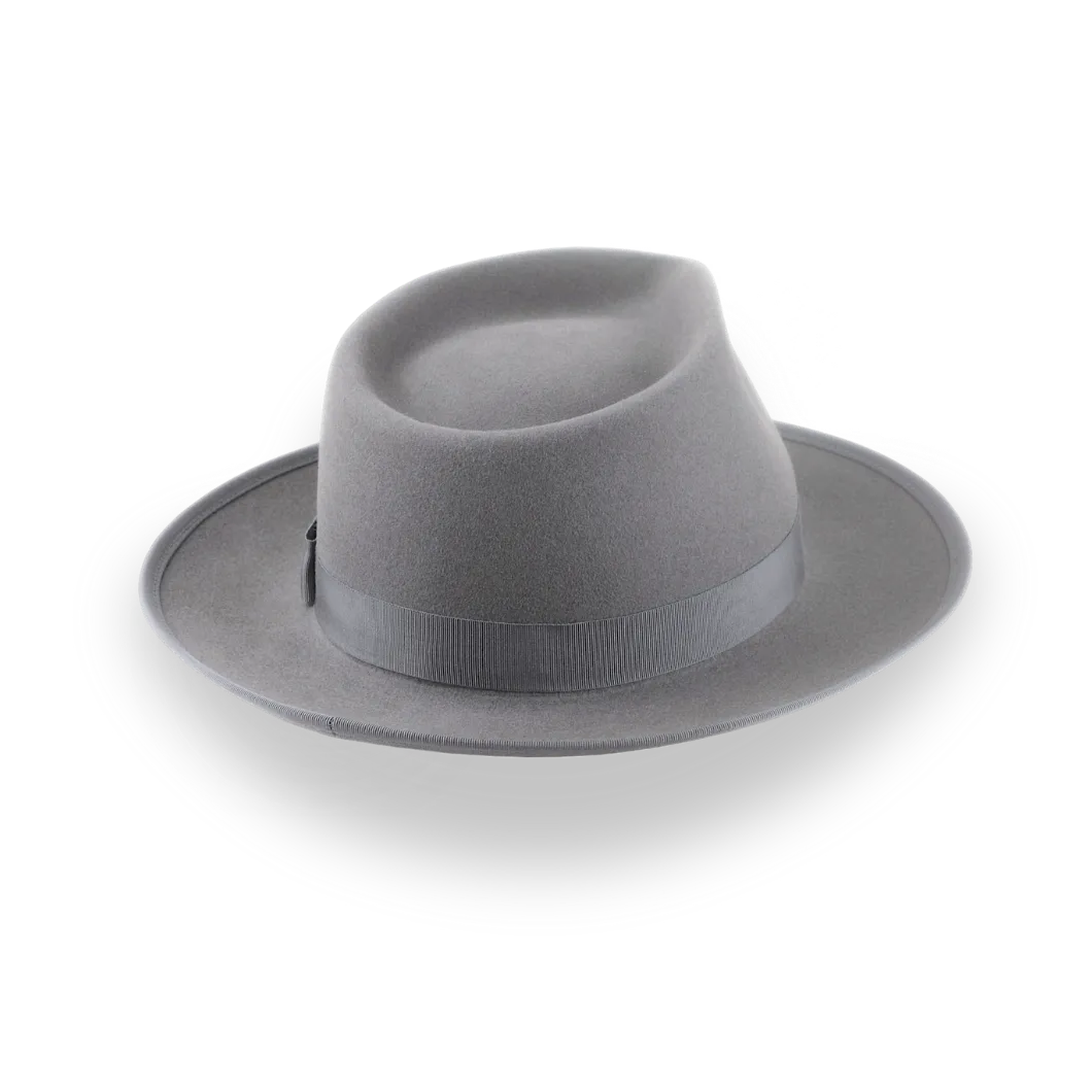 Grey Wide Brim Western Fedora in Premium Beaver Fur Felt | The Ulysses - Agnoulita Hats 4 