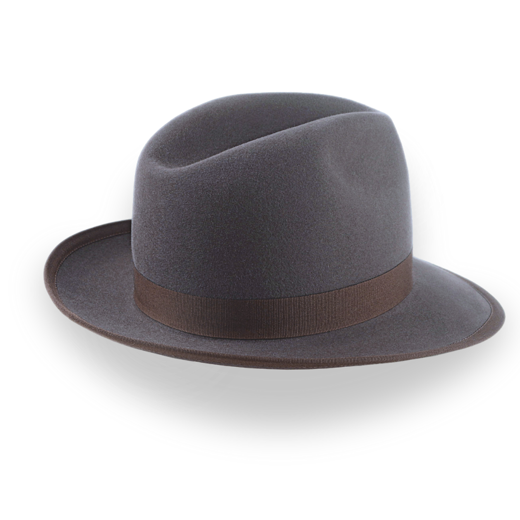 Handcrafted Classic Fedora in Caribou Grey Fur Felt | The Cavalieri - Agnoulita Hats 4 