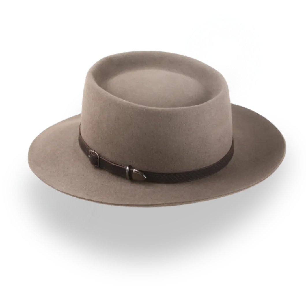Handcrafted Wide Brim Porkpie Hat with Leather Band | The Oppenheimer - Agnoulita Hats 3 