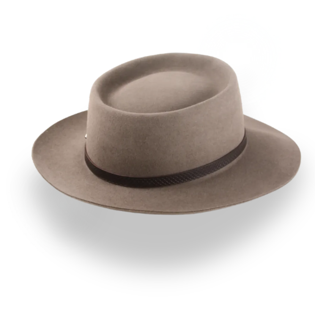 Handcrafted Wide Brim Porkpie Hat with Leather Band | The Oppenheimer - Agnoulita Hats 4 