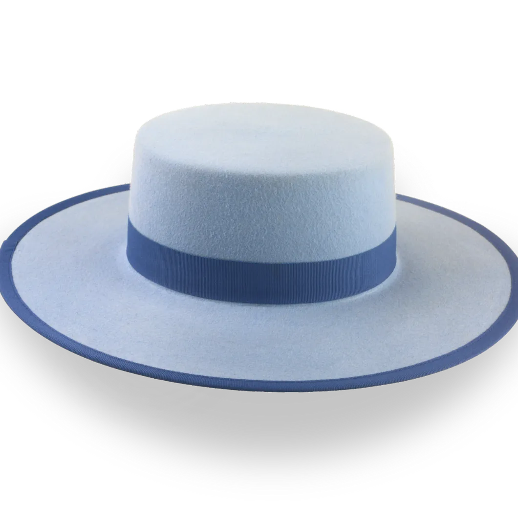Light Blue Flat Crown Cowboy Hat in Fur Felt | The Gaucho - Agnoulita Hats 5 