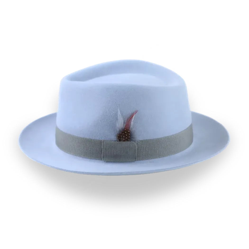 Light Blue Fur Felt Fedora Hat With A Medium Crown The Clubber