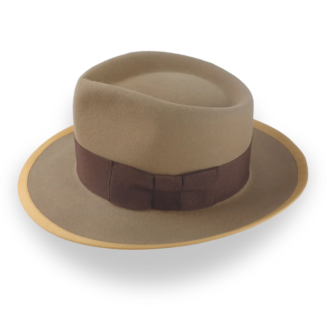Light Camel Teardrop Mens Fedora with Double-Bow Hatband | The Stentor - Agnoulita Hats 2 