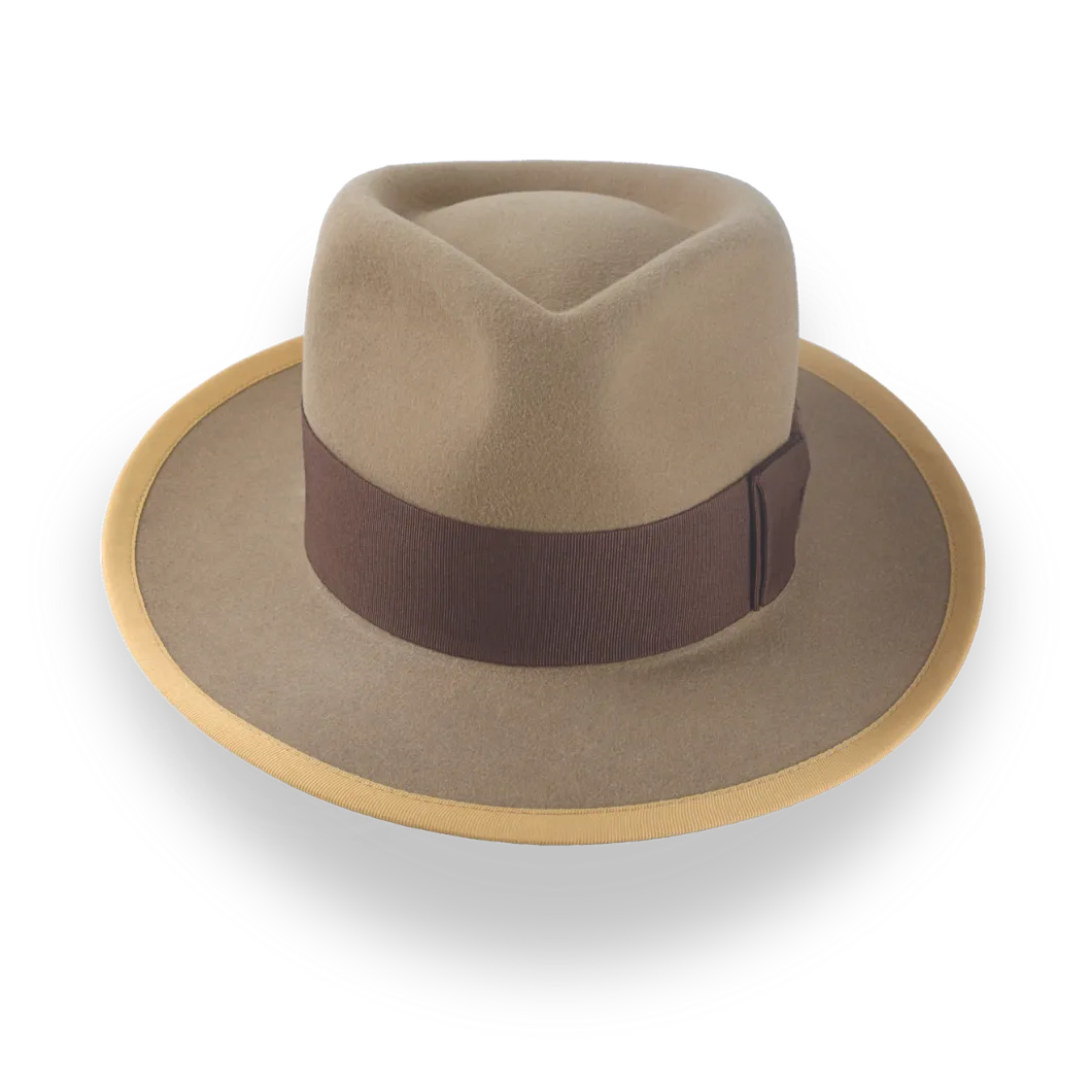 Light Camel Teardrop Mens Fedora with Double-Bow Hatband | The Stentor - Agnoulita Hats 6 