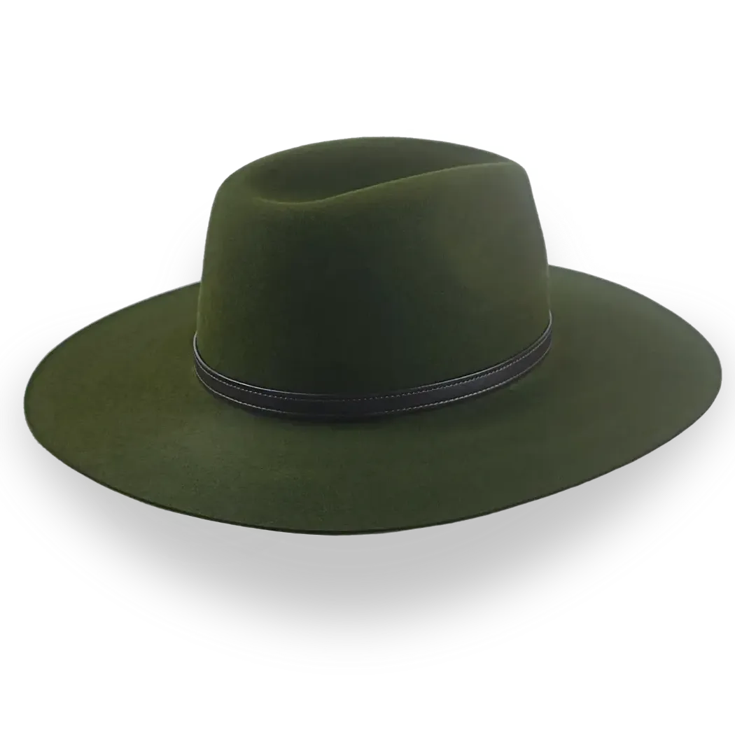 Loden Green Wide Brim Outback Hat in Durable Fur Felt | The Punter - Agnoulita Hats 4 