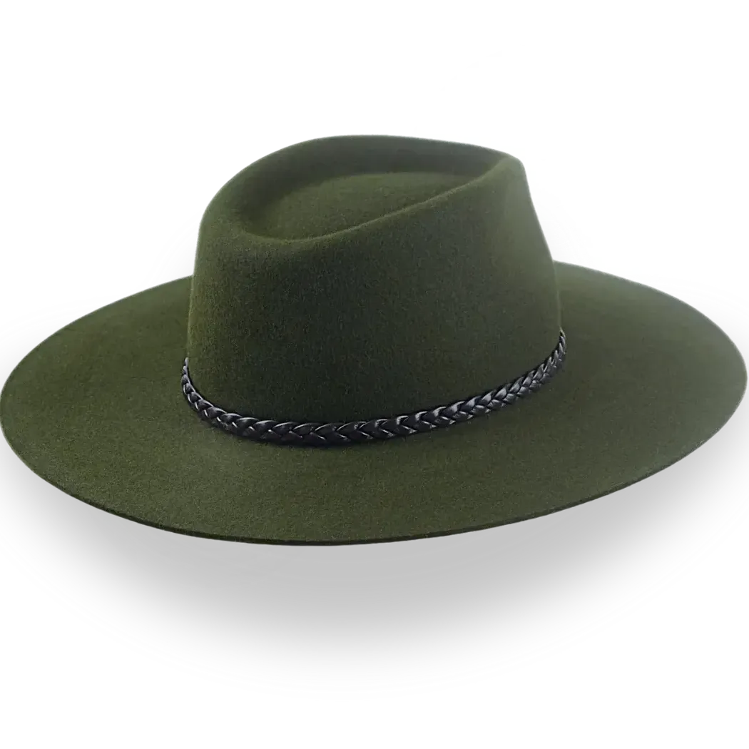 Low Crown Wide Brim Outback Fedora in Dark Olive Green | The Bush - Agnoulita Hats 4 