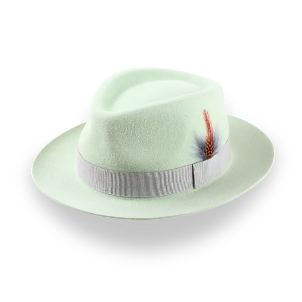 Mint Green Fedora Hat With Feather in Premium Fur Felt | The Clubber - Agnoulita Hats 1 