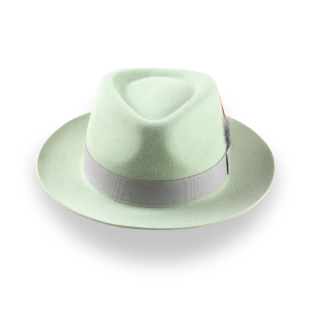 Mint Green Fedora Hat With Feather in Premium Fur Felt | The Clubber - Agnoulita Hats 6 
