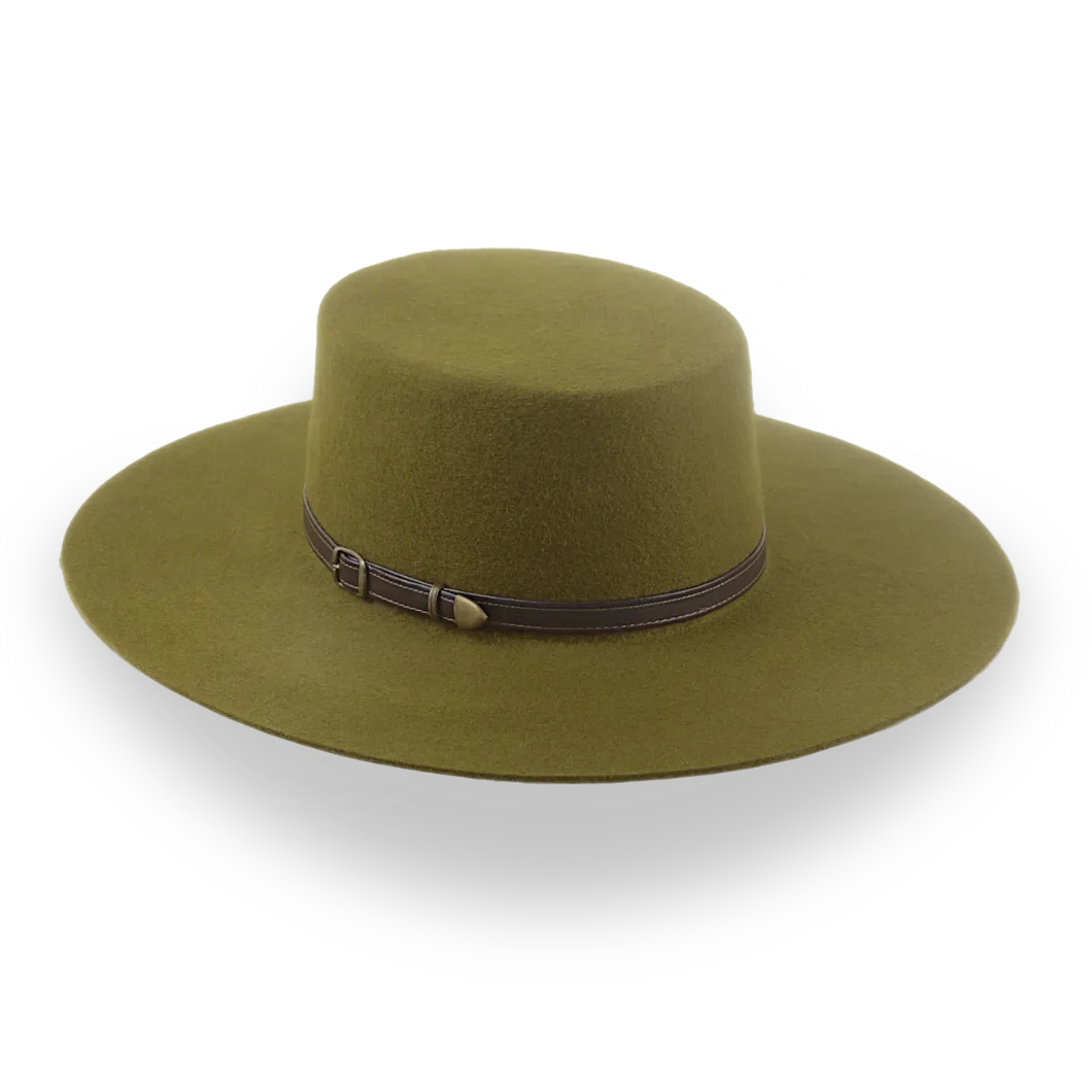 Olive Green Flat Cowboy Hat The Galloper – Agnoulita Hats