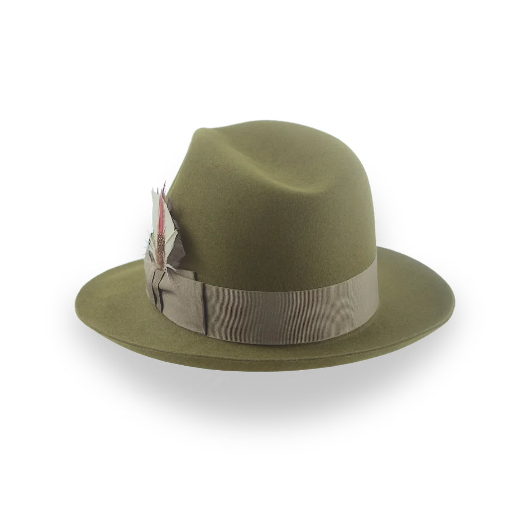 Olive Green Medium Brim Trilby Fedora in Fur Felt | The Phoenix - Agnoulita Hats 3 
