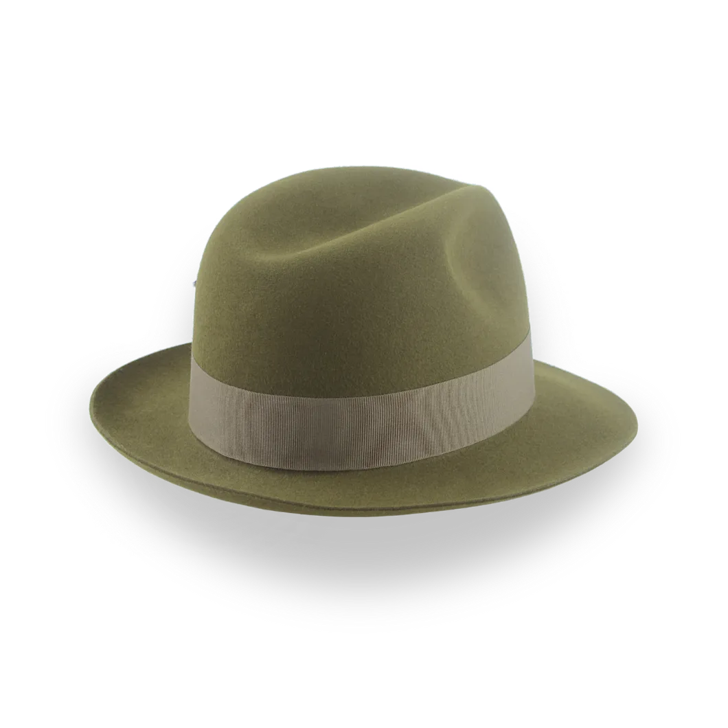 Olive Green Medium Brim Trilby Fedora in Fur Felt | The Phoenix - Agnoulita Hats 4 